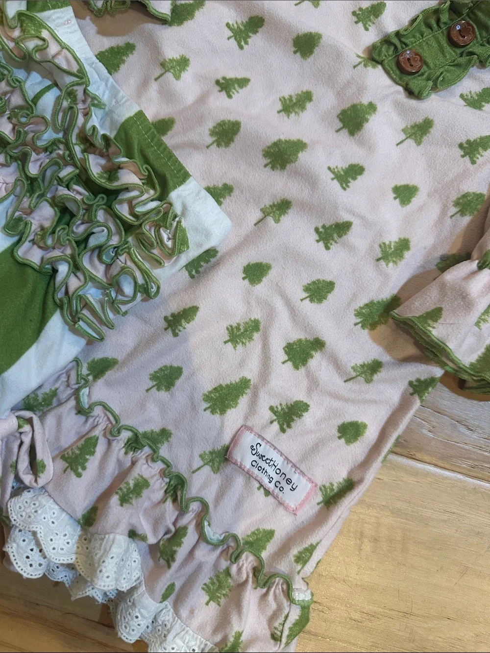 SweetHoney Pink and Green Tree Print Pajama Nightgown Set